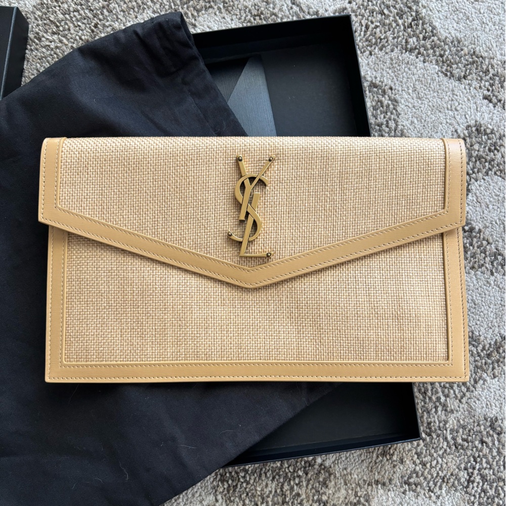 Yves Saint Laurent Raffia Pouch/Envelope Clutch